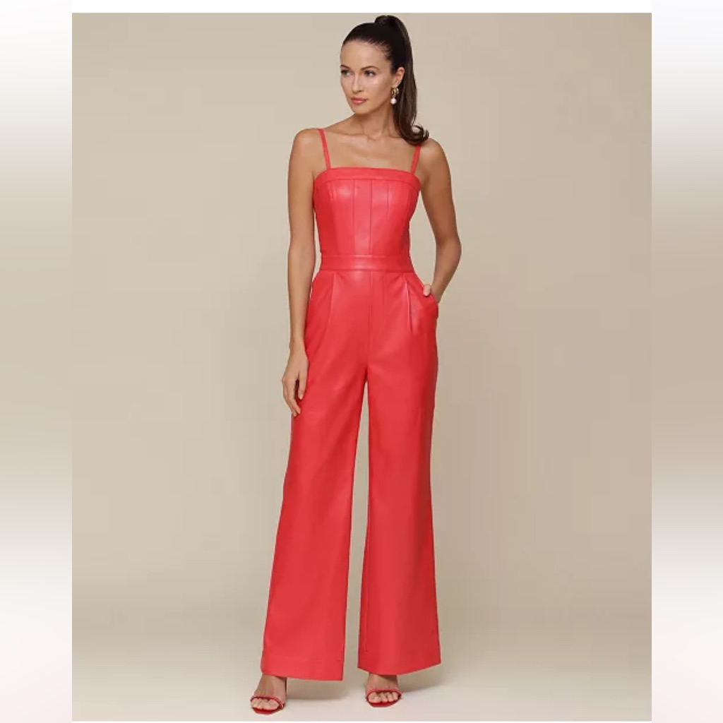 Avec Les Filles Faux Leather Red Corset Wide Leg Jumpsuit X-Small Xs 0 2 Nwt